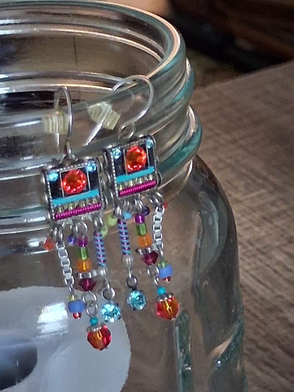 Vintage Sante Fe NM CrystalColorful Beaded Dangle Southwest Earrings -Multicolor - Picture 6 of 8